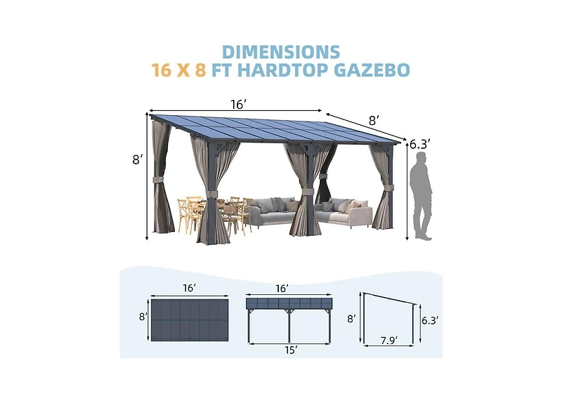 Aecojoy Wall Gazebo with Curtains and Mosquito Netting