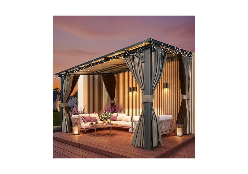 Aecojoy 12'x8' Wall Gazebo with Curtains and Mosquito Netting