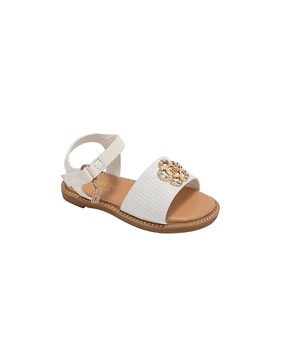 Bebe Little Girls Girl's Fashion Sandal with Flower Medallion and Hanging b Charm – Comfy Dressy Shoes