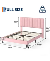 gaomon Full Bed Frame, Velvet Upholstered Platform with Adjustable Vertical Channel Tufted Headboard, No Box Spring Needed, Easy Assembly