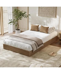 gaomon California Bed Frame, Wood Platform Bed with Fluted Design, Low Profile BedFrame, Minimalist Bed Base with Noise-Free