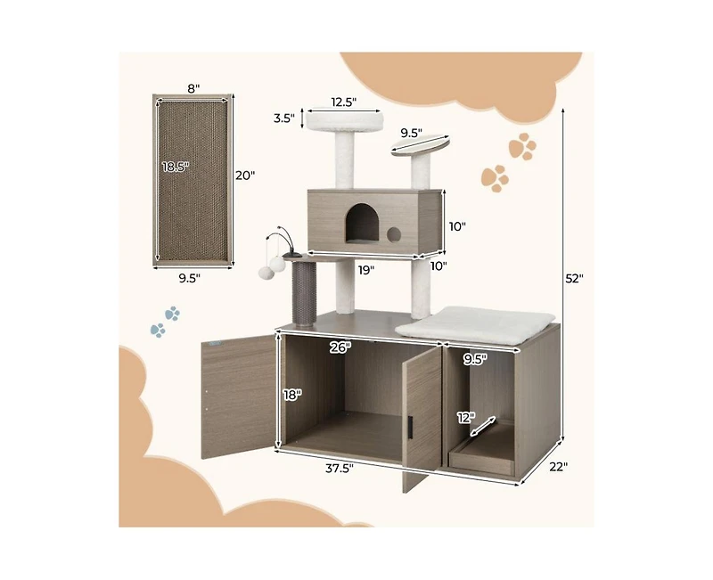 Aostirmotor 2-in-1 Modern Cat Tower with Litter Box Enclosure, Indoor Cat Furniture with Hidden Washroom & Perch