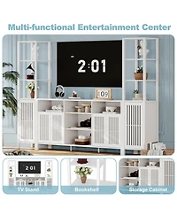 gaomon Large Tv Stand with Set of 2 Bookcases, Farmhouse Entertainment Center for 70" Television with Storage Cabinets