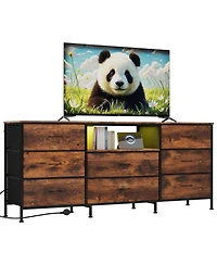 gaomon 63" Tv Stand with 8 Fabric Drawers and Led Lighting, Steel Frame Media Console for 65 70 75 Inch Televisions