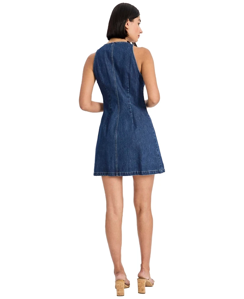 Donna Morgan Women's Sleeveless Crewneck Button-Front Mini Dress