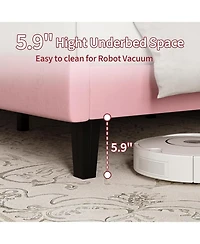 gaomon Bed Frame, Velvet Upholstered Platform Bed with Adjustable Vertical Channel Tufted Headboard, No Box Spring Needed, Easy Assembly