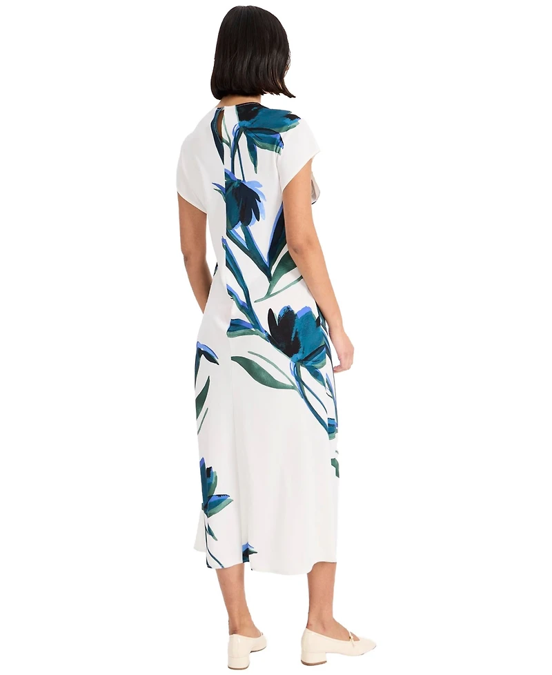 Luxely Women's Crewneck Cap-Sleeve Midi Dress