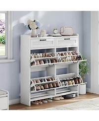 gaomon Shoe Cabinet with 4 Flip Drawers and 2 Top Drawers High-Gloss Painted Wood Shoe Organizer with Adjustable Shelves Freestanding Shoes.