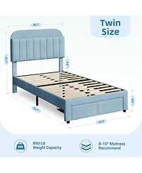 gaomon Kids Twin Bed Frame Set — Upholstered Platform Beds with Storage Drawer & Bookcase Headboard (2-Pack)
