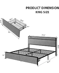 Gaomon King Bed Frame with Headboard, Storage Drawers & Built In Outlets