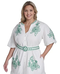 Eliza J Plus Puff-Sleeve Embroidered Dress