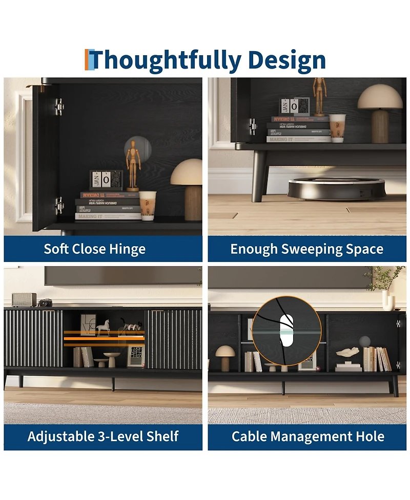 gaomon Tv Stand Entertainment Center with Storage Cabinets,Open Shelves & Power Outlets Media Tv Console Table for Up to 75" Tv
