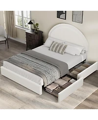 gaomon Full Bed Frame Storage Drawers Upholstered Boucle Platform Round Headboard Heavy Duty Noise-Free No Box Spring White
