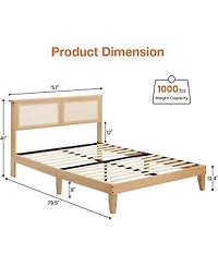 gaomon Rattan Bed Frame Wood Headboard Led Lights Wooden Slats Noise-Free Easy Assembly No Box Spring.