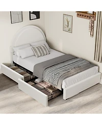 gaomon Size Bed Frame with Storage Drawers, Upholstered Boucle Platform Bed with Round Headboard, Heavy Duty & Noise Free