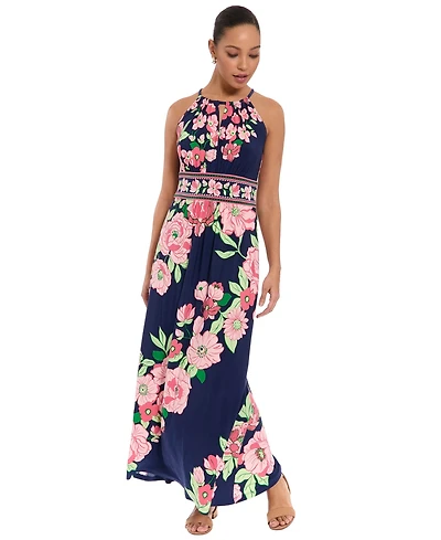 London Times Petite Key-Hole Neck Maxi Dress