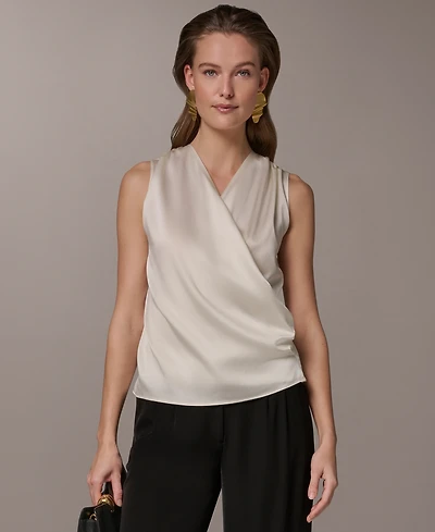 Donna Karan New York Women's Short-Sleeve Draped Neck Blouse