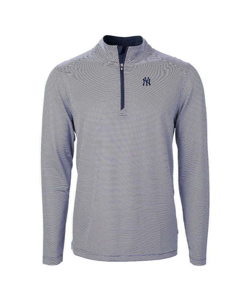 Cutter & Buck Men's Navy/White New York Yankees Virtue Eco Pique Micro Stripe Quarter-Zip Pullover Sweatshirt