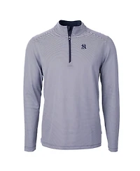 Cutter & Buck Men's Navy/White New York Yankees Virtue Eco Pique Micro Stripe Quarter-Zip Pullover Sweatshirt