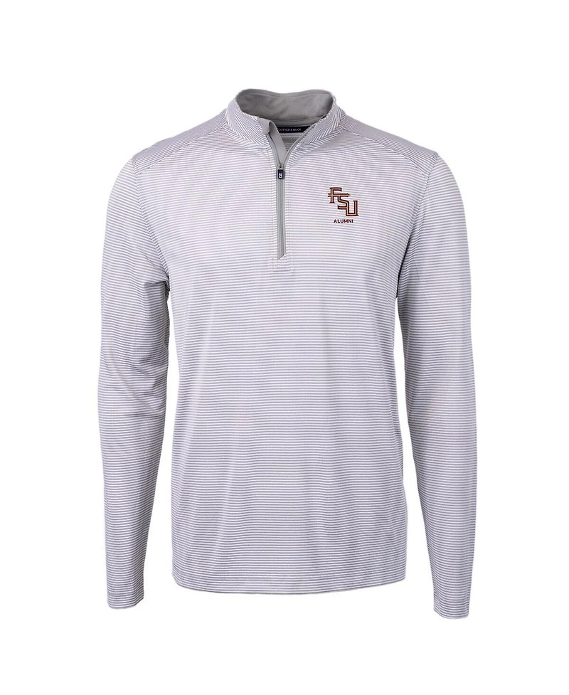 Cutter & Buck Men's Gray Florida State Seminoles Alumni Logo Dry Tec Virtue Eco Pique Micro Stripe Quarter-Zip Pullover Sweatshirt