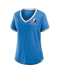 Fanatics Women's Blue Montreal Expos Cooperstown Collection Binge Worthy Stadium Slub V-Neck T-Shirt