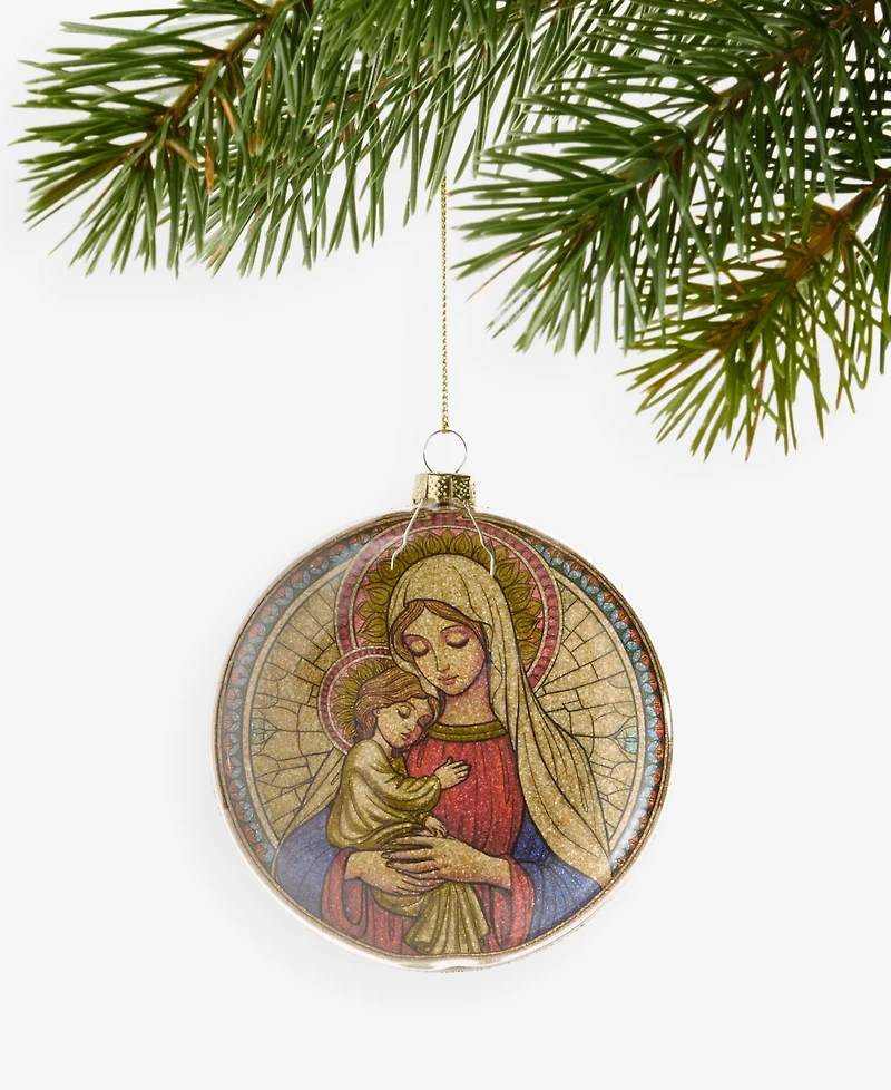 Holiday Lane Blessed Mother and Child Glass Disc Ornament, Macy's Exclusive