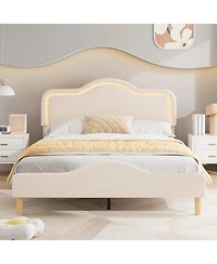 Gaomon Full Upholstered Led Bed Frame with Adjustable Headboard and Footboard, Velvet Princess Platform Bedframe for Kids/Girls, Easy Assembly