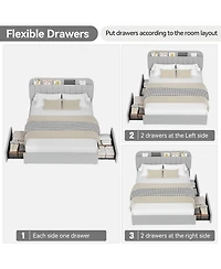 gaomon Full Bed Frame with Storage Headboard, Kids Bed Frame with 2 Drawers, Boucle Upholstered Platform Bed with Bookcase, No Box Spring Needed