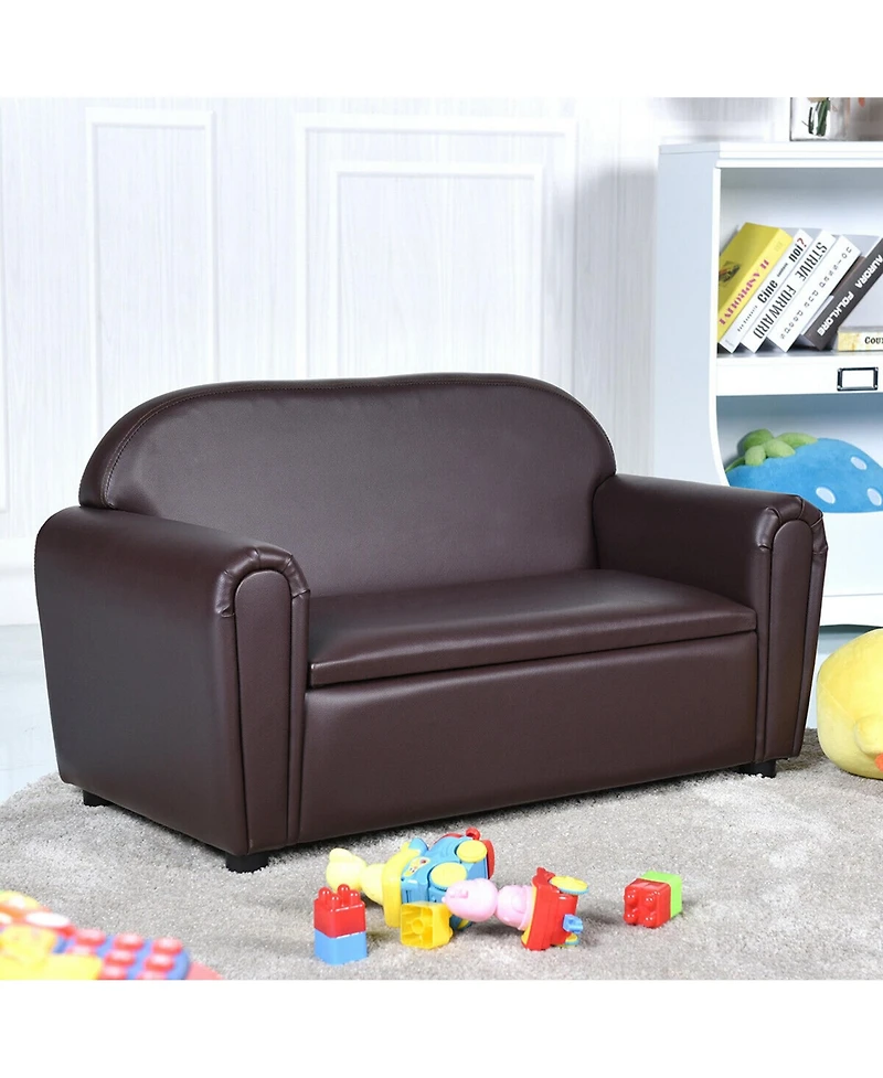 Gymax Kids Sofa Armrest Chair Lounge Couch Wood Construction Storage Box Living Room