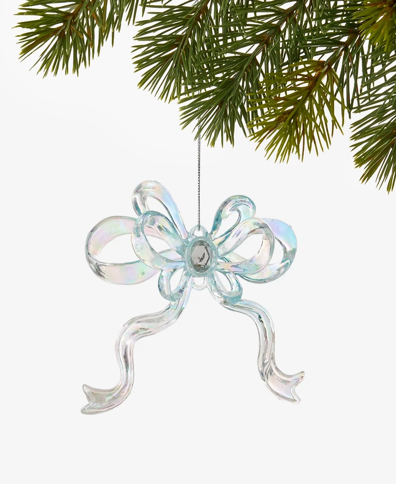 Holiday Lane Pastel Shine Blue Glitter Bow Ornament, Macy's Exclusive
