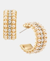 Charter Club Imitation Pearl & Crystal Three-Row Hoop Earrings, Macy's Exclusive