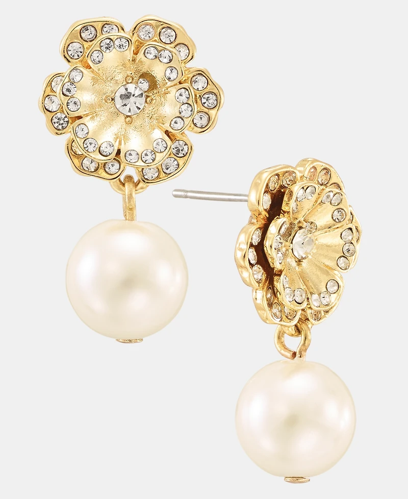 Charter Club Imitation Pearl & Crystal Flower Drop Earrings, Macy's Exclusive