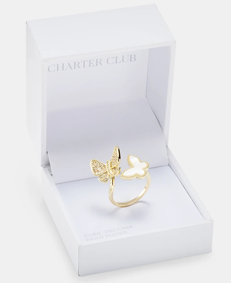 Charter Club Mother-of-Pearl & Cubic Zirconia Butterfly Bypass Ring, Macy's Exclusive