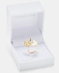 Charter Club Mother-of-Pearl & Cubic Zirconia Butterfly Bypass Ring, Macy's Exclusive