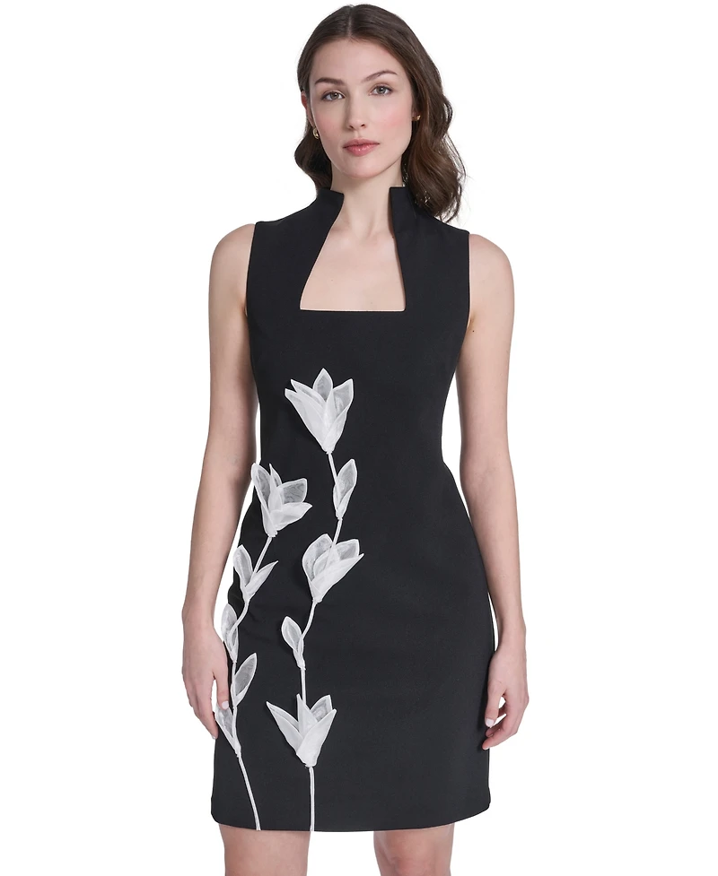 Vince Camuto Petite Square Neck Self Applique Shift Dress