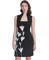 Vince Camuto Petite Square Neck Self Applique Shift Dress