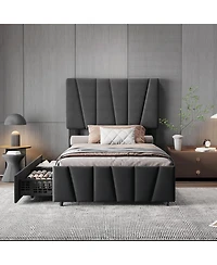 gaomon Bed Frame with Adjustable Headboard and 4 Storage Drawers, Soft Upholstered Platform Bed Frames with Wooden Slats Support