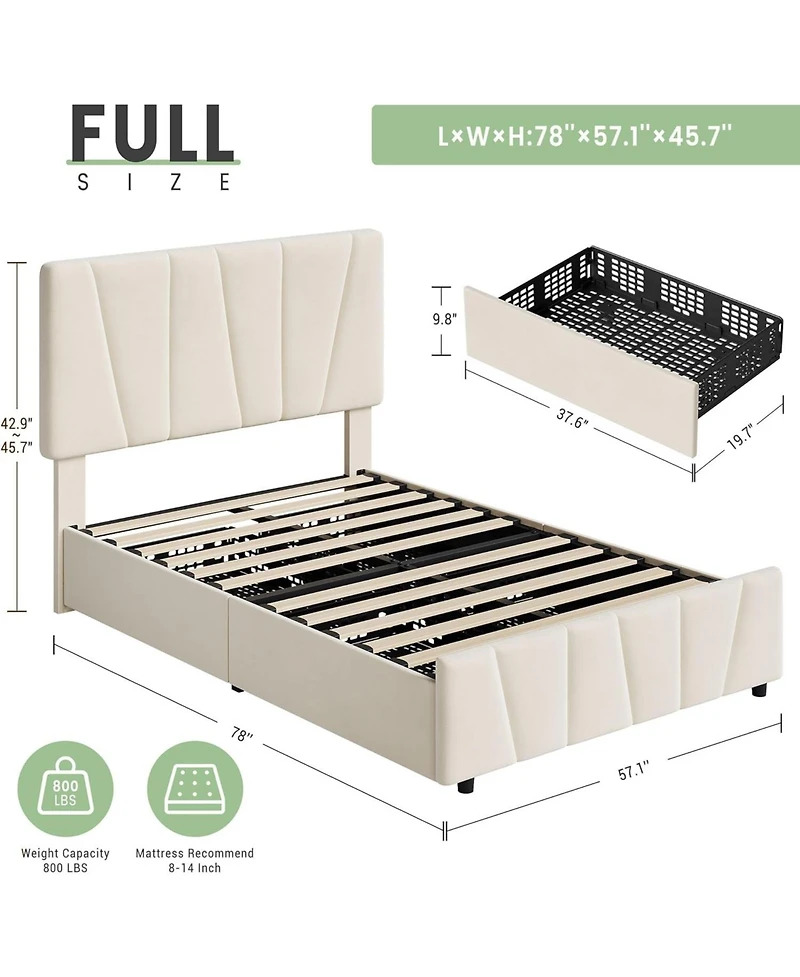 gaomon Bed Frame with Adjustable Headboard and 4 Storage Drawers, Soft Upholstered Platform Frames Wooden Slats Support