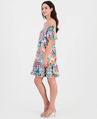 Robbie Bee Petite Off-The-Shoulder Printed Eyelet Dress