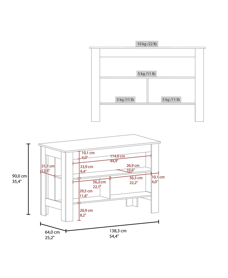 Fm Furniture Yoder Kitchen Island with Open Storage Shelves for Home Organization