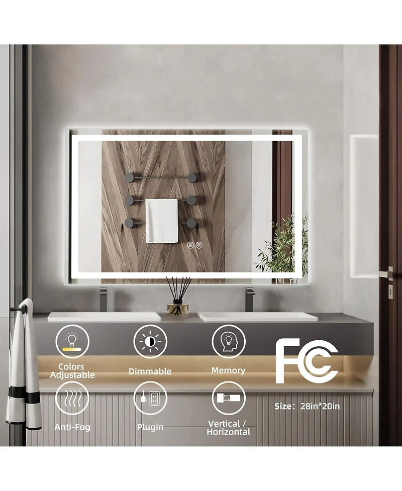 Homfan Led Bathroom Mirror with Lights, Anti-Fog, Dimmable, Backlit + Front Lit, Lighted Vanity for Wall, Memory Function, Waterproof