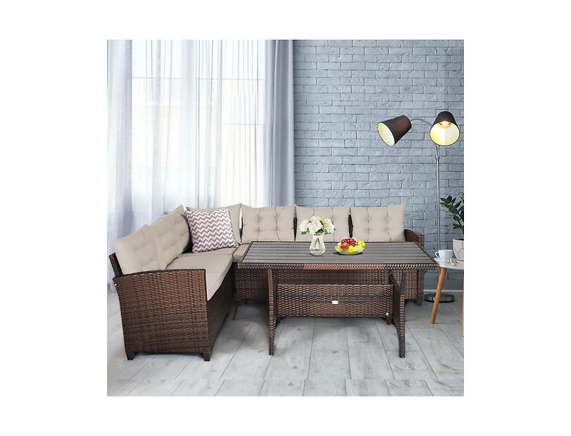 Slickblue Hand Woven Rattan Outdoor Sofa Set, 3 Pieces with Table