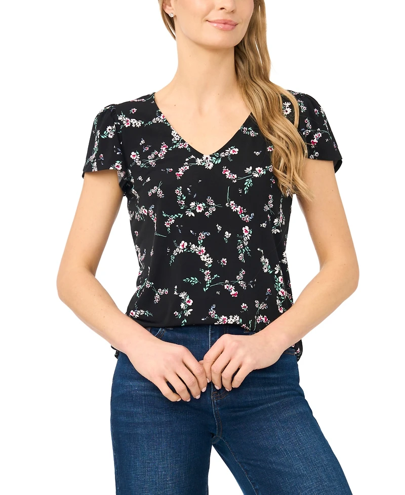 CeCe Women's V-Neck Tulip-Sleeve Knit Top