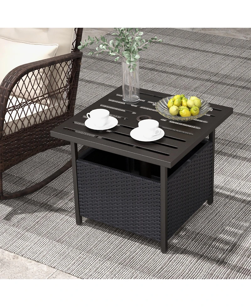 sumyeg Outdoor Patio Rattan Wicker Side Table with Steel Frame for Deck