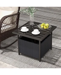 sumyeg Outdoor Patio Rattan Wicker Side Table with Steel Frame for Deck