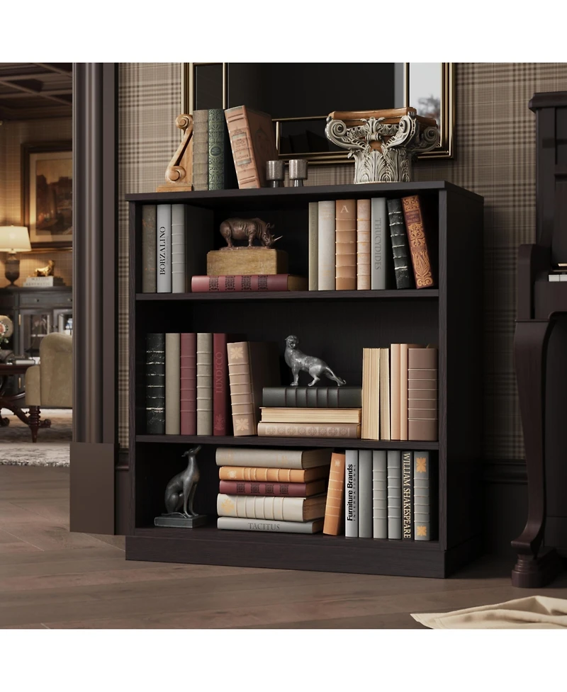 Palace Imports Premium 100% Solid European Oak Hardwood 3-Shelf Modular Bookcase – Wide, Tall