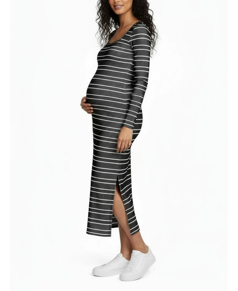 Motherhood Maternity Square Neck Rib Knit Long Sleeve Bodycon Maxi Dress