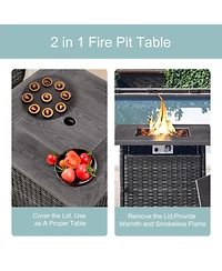 Gymojoy 4 Pieces Outdoor Patio Furniture Set with Fire Pit Table, Rattan Wicker Conversation 3-Seat Sofa,Wicker Cushioned Chairs