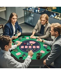 Hongge 48 Inches Foldable Poker Table with Padded Rails and Cup Holders