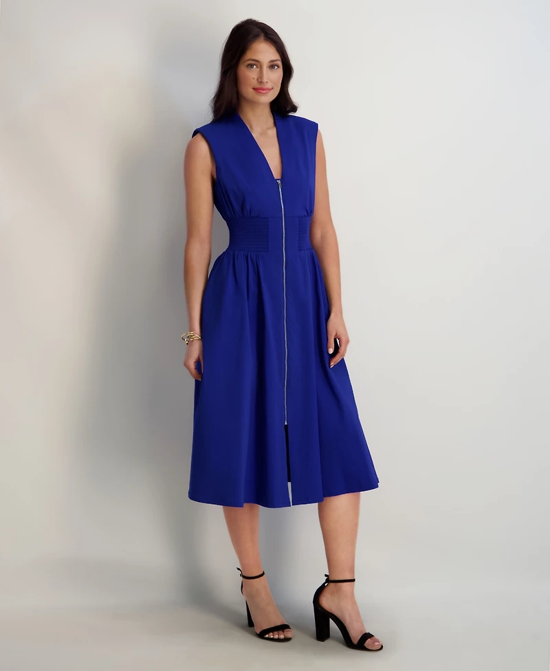 kensie Women's Sleeveless V-Neck Zip-Front Maxi Dress